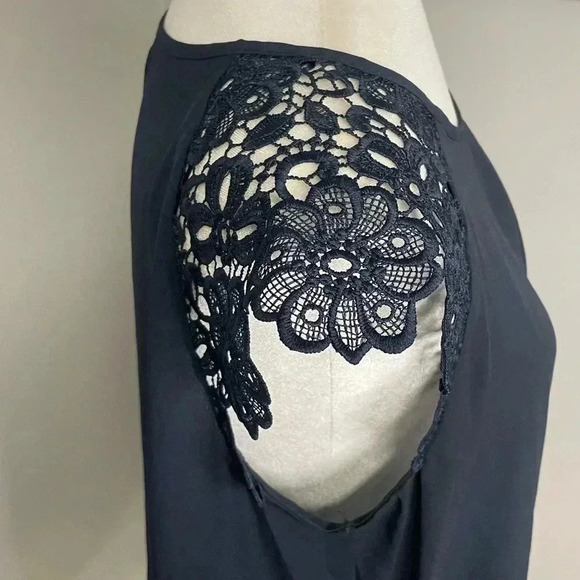 PHILOSOPHY Lace cap sleeved navy blouse Petite XL Extra Large Sheer - Picture 3 of 5